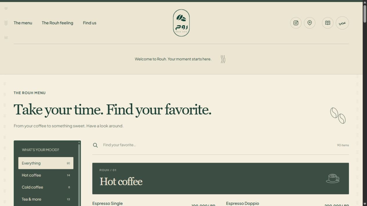 Rouh Café’s mobile-friendly digital menu
